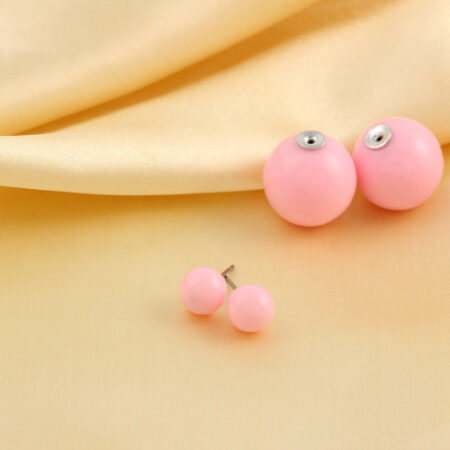 Candy Pink - Double Pearl Stud Earrings