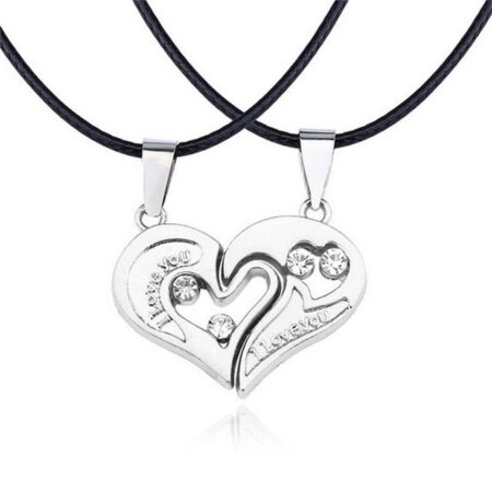 Cute Couples "I Love You" Twin Pendant Necklace - Silver