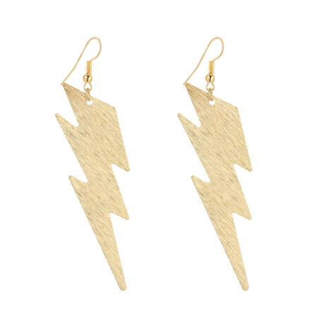 Dangle Lightning Bolt Drop Hook Earrings - Statement Size Approx 92mm Drop -Gold
