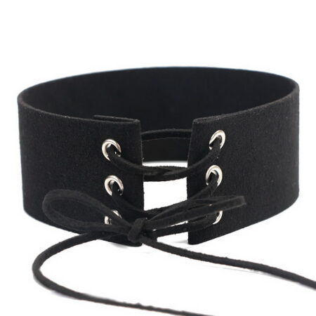 Faux Suede/Leather Tie Up 40mm Wide Open Choker Tie Necklace Strap - Black