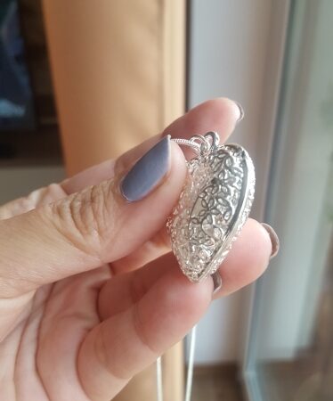 Silver Hollow Love Heart Filigree Pendant Necklace