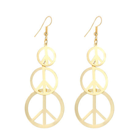 Delicate Filigree Dangle Long Anti war/Peace Sign Hook Earrings - Gold