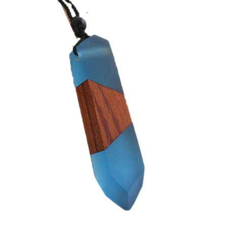 Natural Wood & Resin Colorful Pendant Necklace with Woven Rope Cord - Beaut Blue