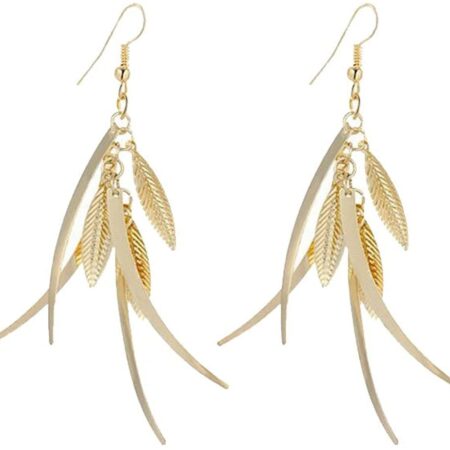 Delicate Filigree Dangle Triple Feather Drop Hook Earrings - 90mm Drop - Gold