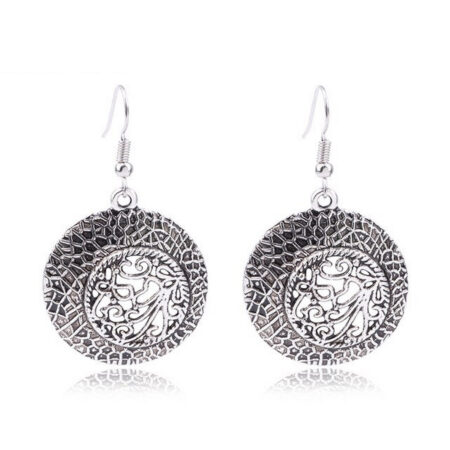 Ethnic Tibetan Silver Hook Earrings Bohemia Shield