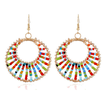 Retro Revival Iron Vintage Double Colored Bead Hoop Earrings - 50 mm