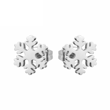Mini Stainless Steel Snowflake Stud Earrings - Silver tone