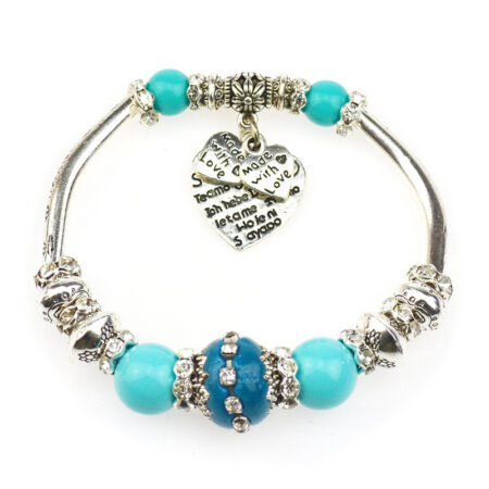 Love Heart Charm Bracelet - Turquoise colour