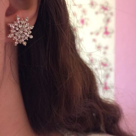 Silvertone Crystal Snowflake Push Back Stud Earrings