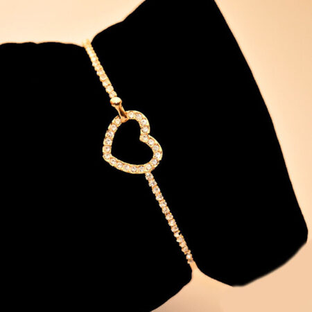Gold Rhinestone Love Heart Bangle