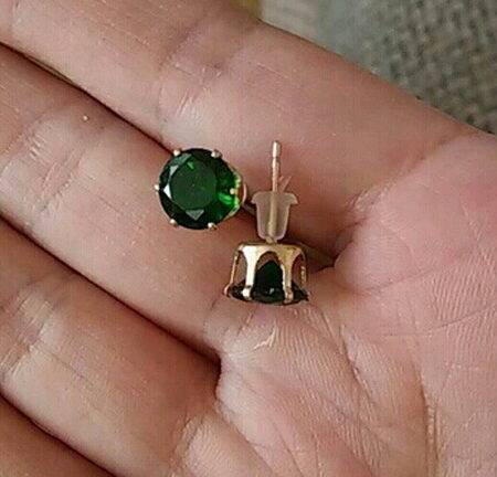 Emerald Green Crown Gold CZ Stud