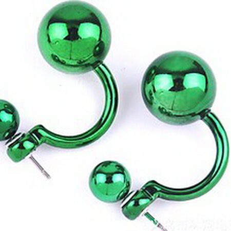 Green Double Imitation Pearl Hanging Earrings