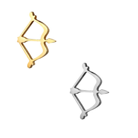 2 Pairs Small Cupid Bow and Arrow Stud Earrings Silver | Gold