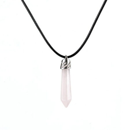 Natural Quartz Pendant Stone Hexagonal Pillar Pendant Necklace - White