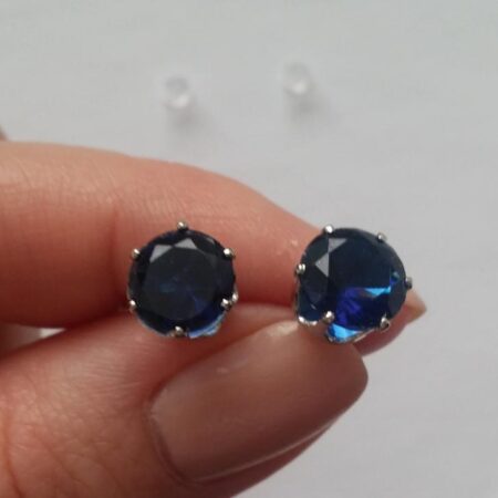 Blue Ocean Crown Style Platinum Set CZ Stud Earrings