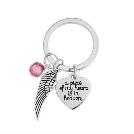 Silvertone "A Piece Of My Heart Is In Heaven" Memorial Keychain - Pink Stone