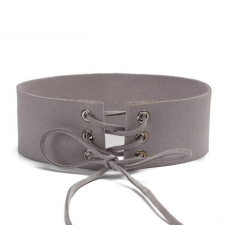 Faux Suede/Leather TieUp 40mm Wide Open Choker Necklace Strap Graveyard Grey