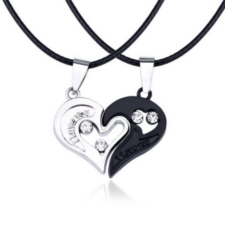 Cute Couples "I Love You" Twin Pendant Necklace - Black