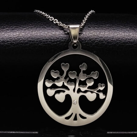 Pretty Tree of Life Heart Leaf Stainless Steel Pendant Necklace