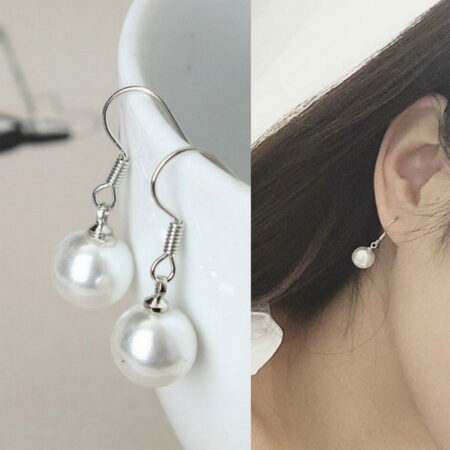 Beautiful Silvertone Imitation Pearl Dangling Hook Earrings