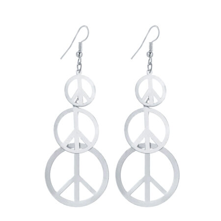Delicate Filigree Dangle Long Anti war/Peace Sign Hook Earrings - Silver