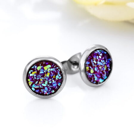 Stunning Small Circle Push back Rhinestone Crystal Sparkling Studs Pretty Purple